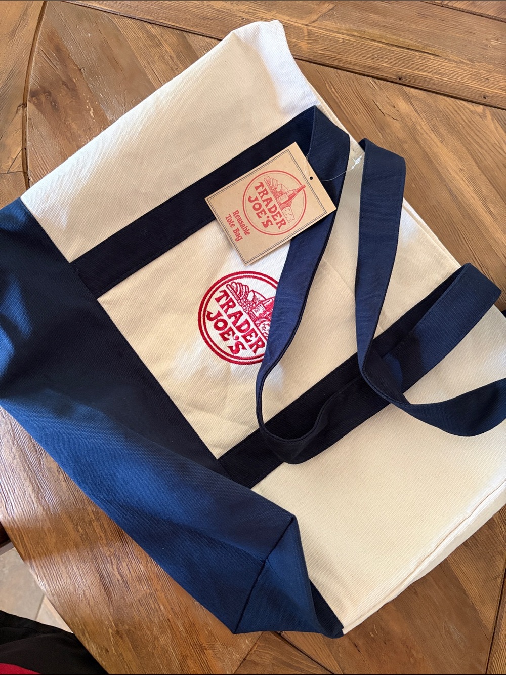 Trader Joe's Navy & Cream Canvas Tote Bag